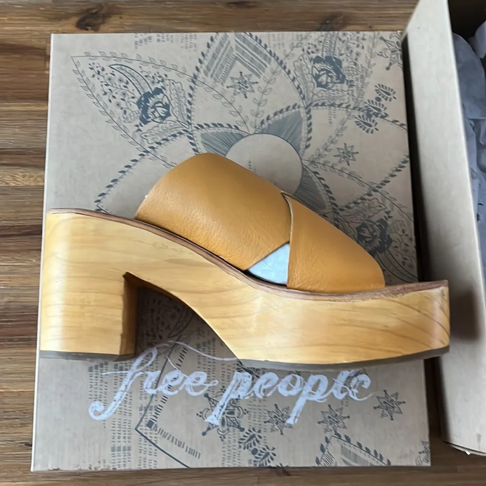 Free People Kora Boho Leather Platform Clog Orange Sweetheart Sunrise